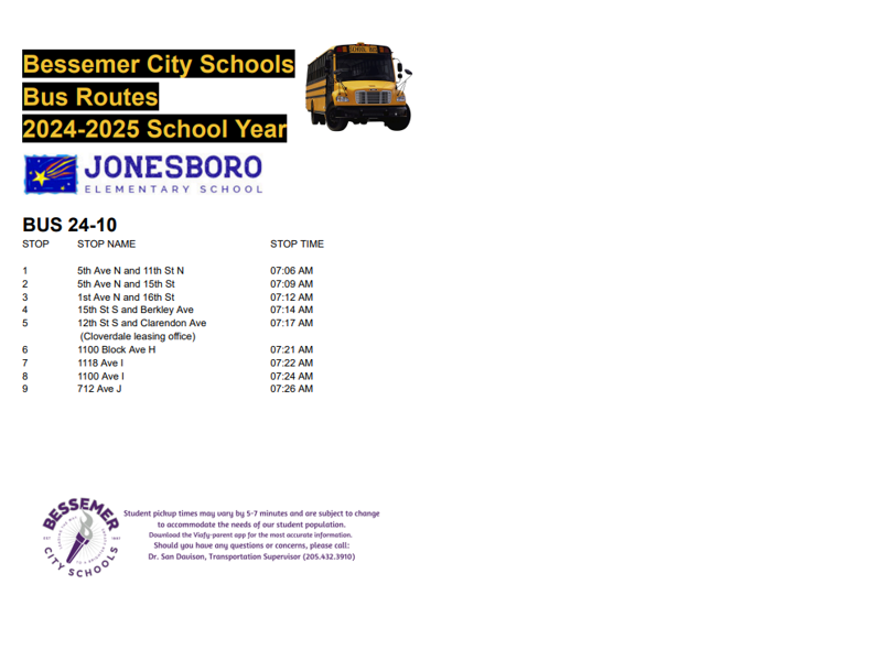 JES School Bus route