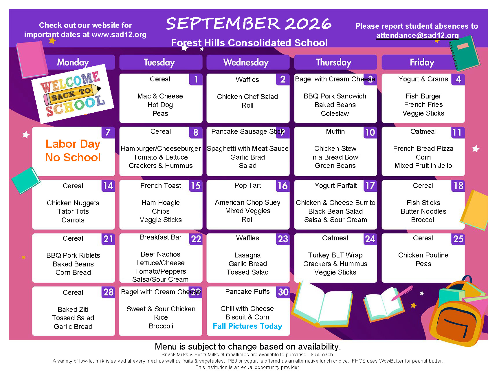 September 2026 Meal Menu