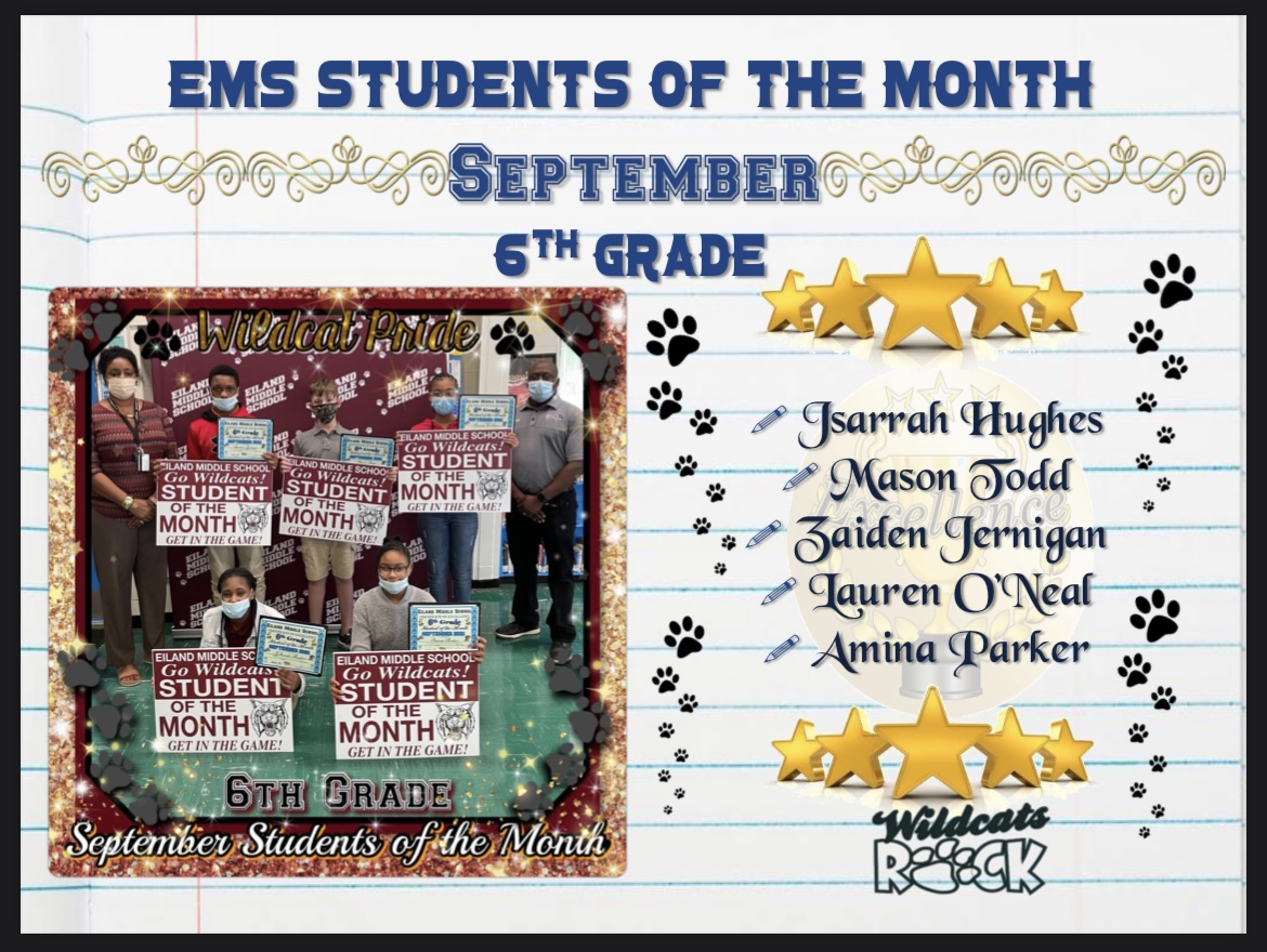September 6th Grade Students of the Month