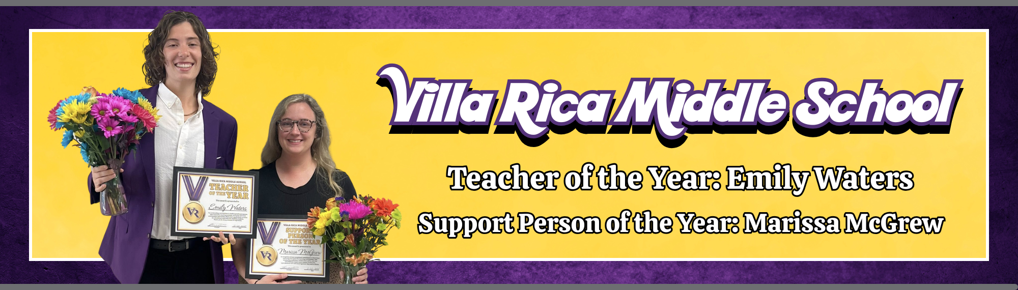 pictures of emily waters, teacher of the year, and Marissa McGrew, support person of the year.
