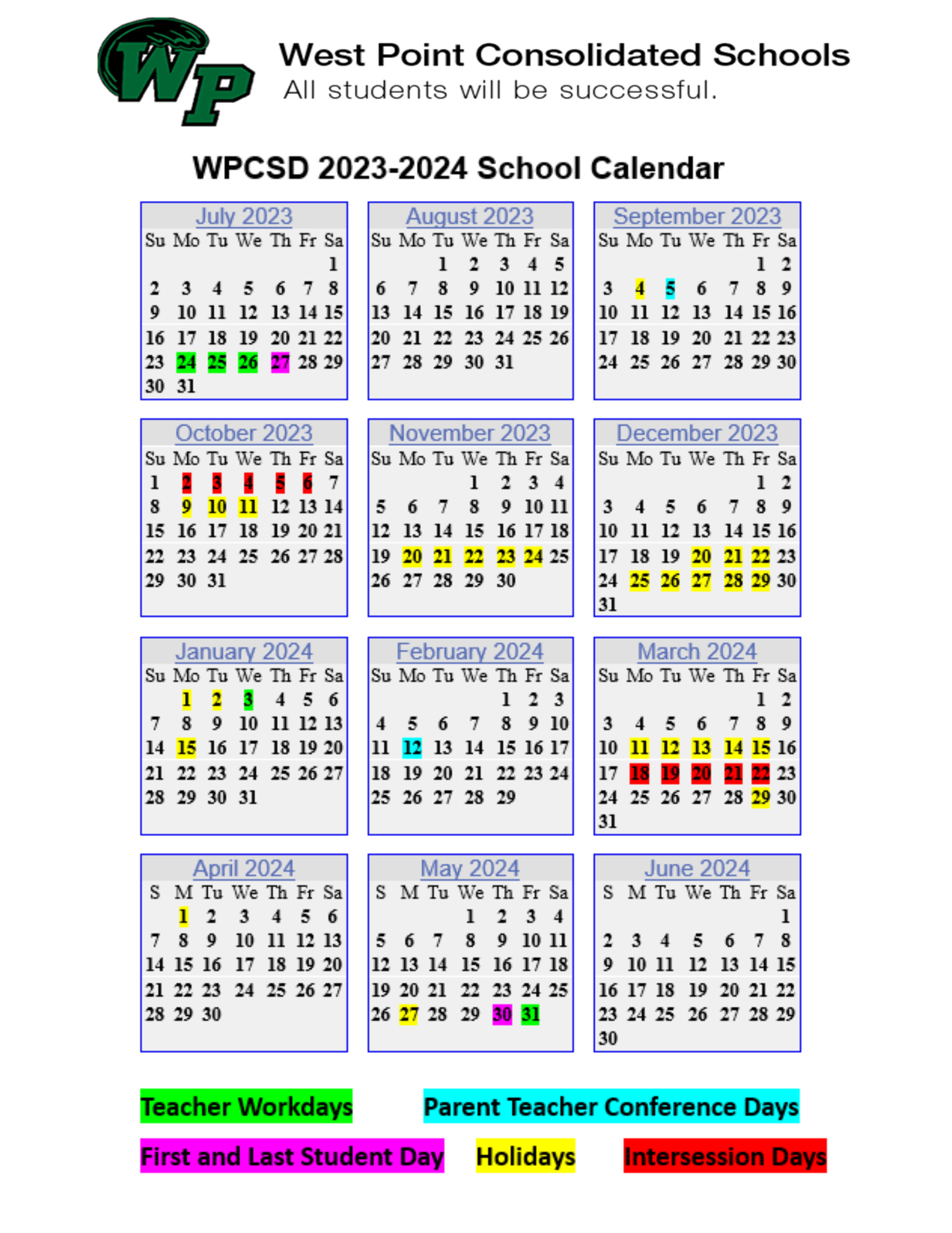 West Point High School Calendar 2024 25 Erinn Jacklyn