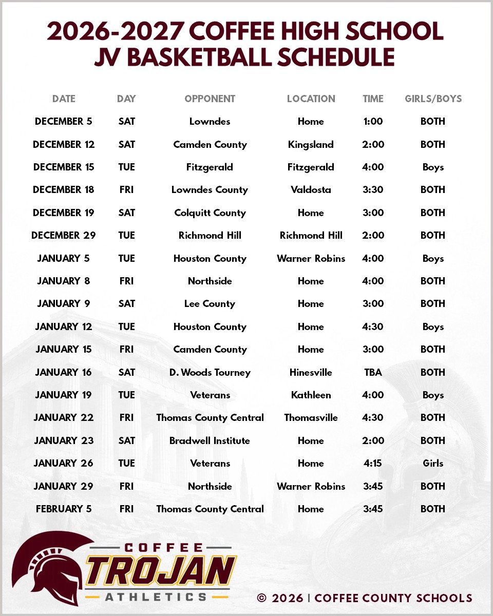 2026-2027 CHS JV Basketball Schedule
