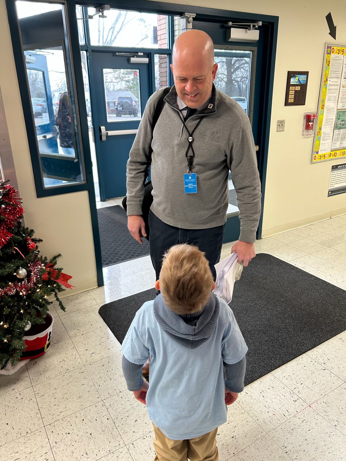 Cubbassador greets Mr. Bentzel