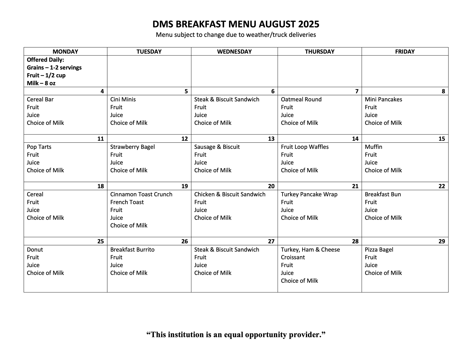 Breakfast Menu