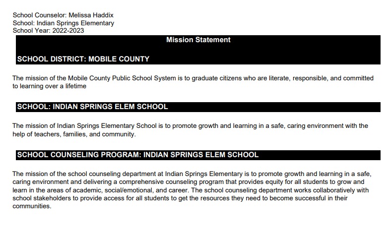 School Counseling Mission Statement