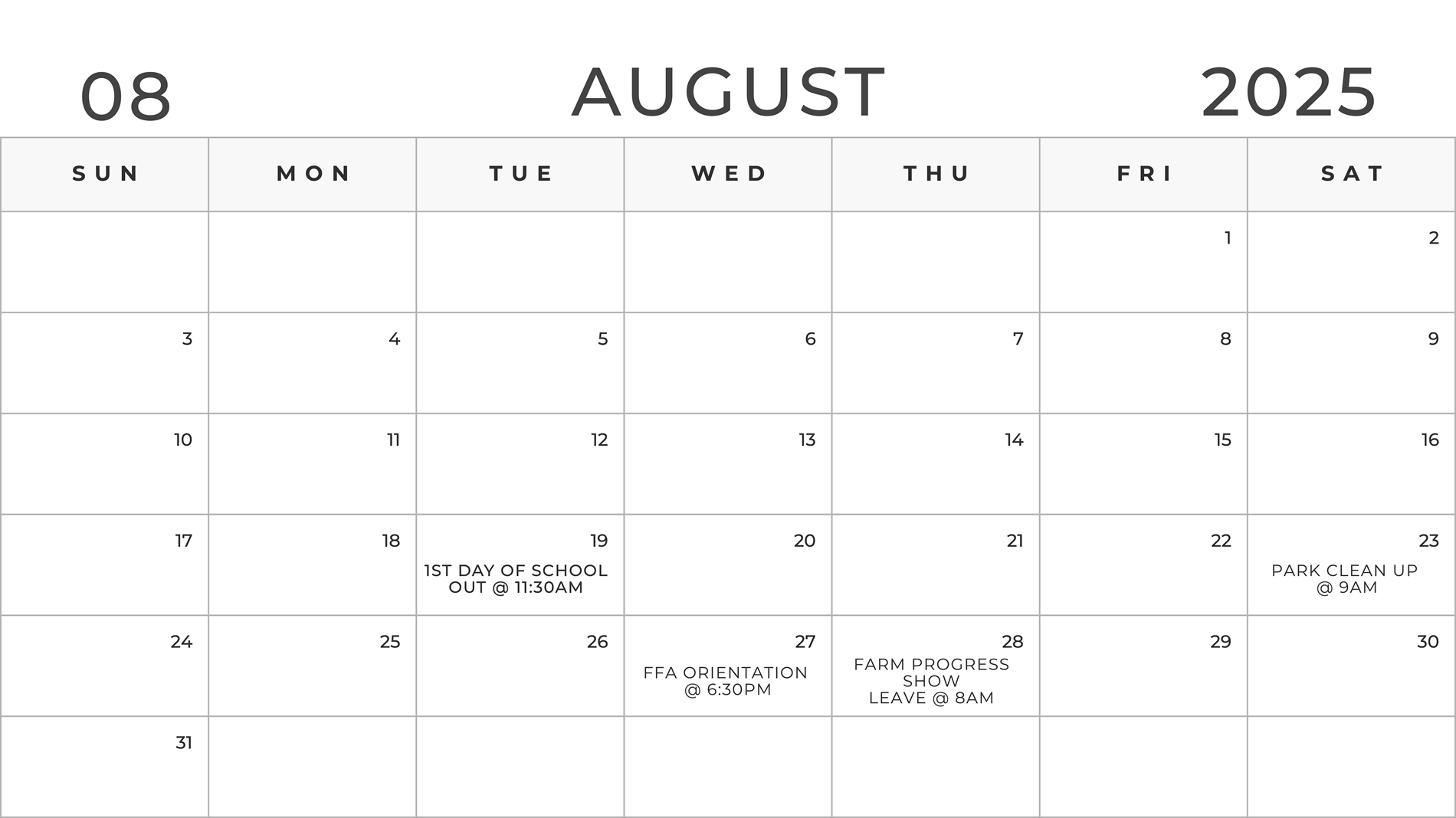 FFA Calendar