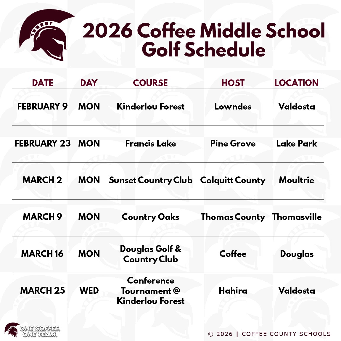 2026 CMS Golf Schedule