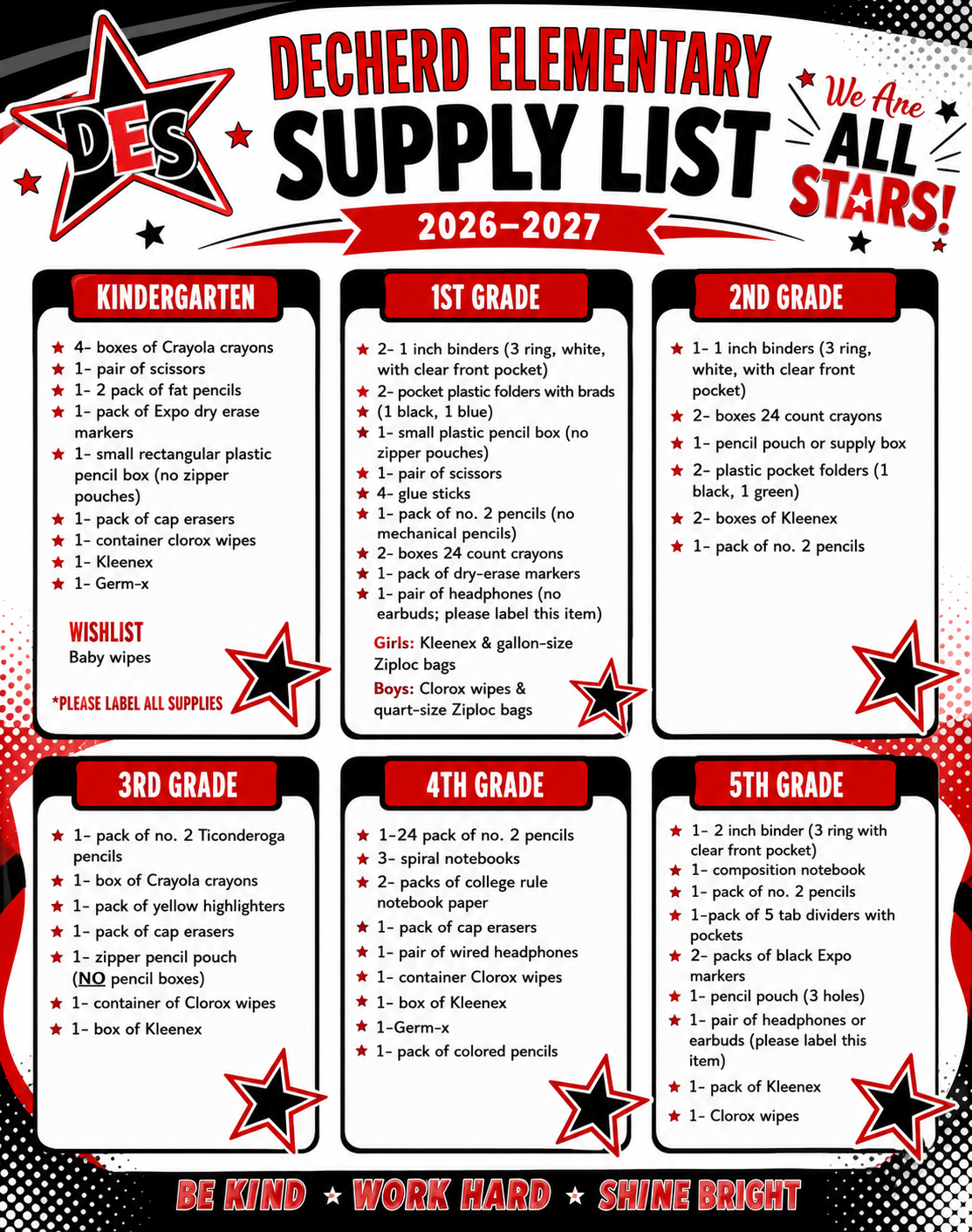 school supply list with info link