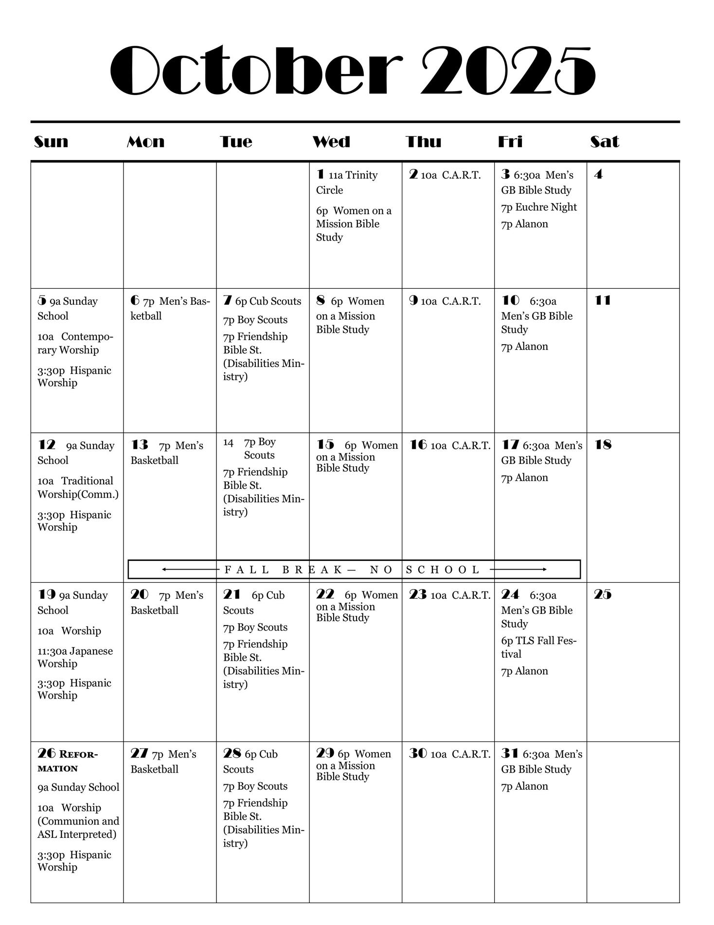 October Calendar