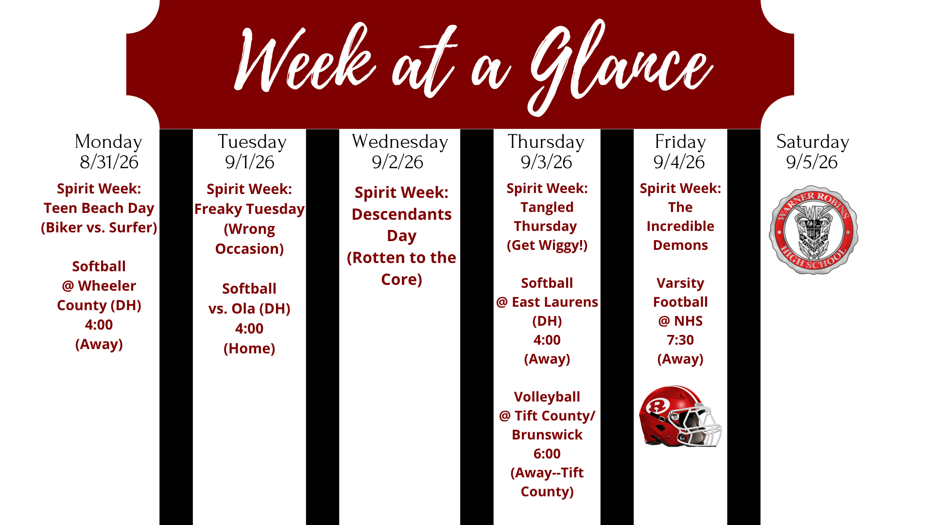 Week at a Glance Aug. 31-Sept. 5