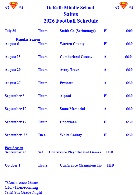 2026 DMS Football Schedule