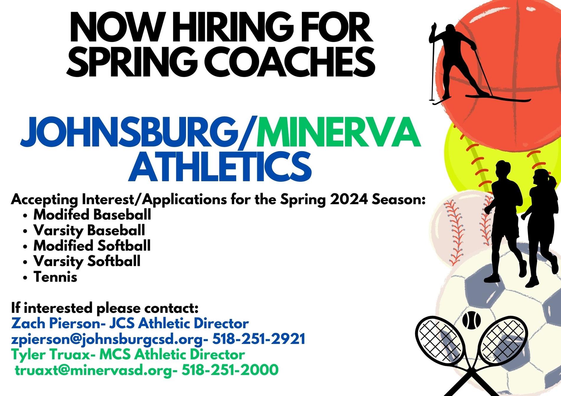 Coaches needed for baseball, softball, and tennis.  email truax@minervasd.org image