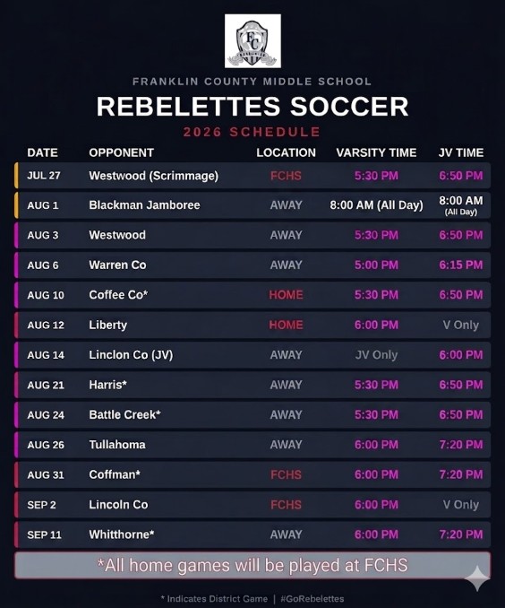 2026 Soccer schedule