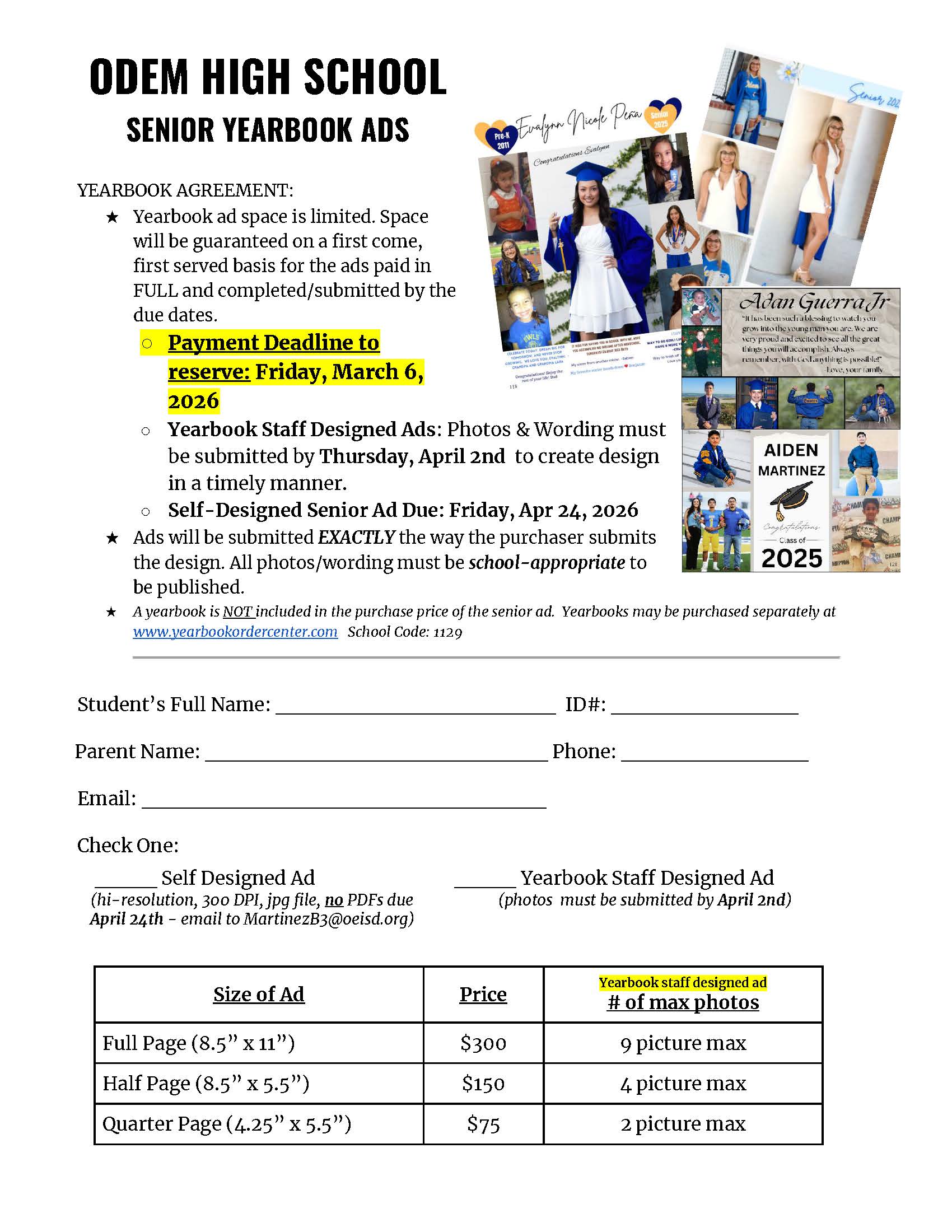 Senior Ad order 2026 information