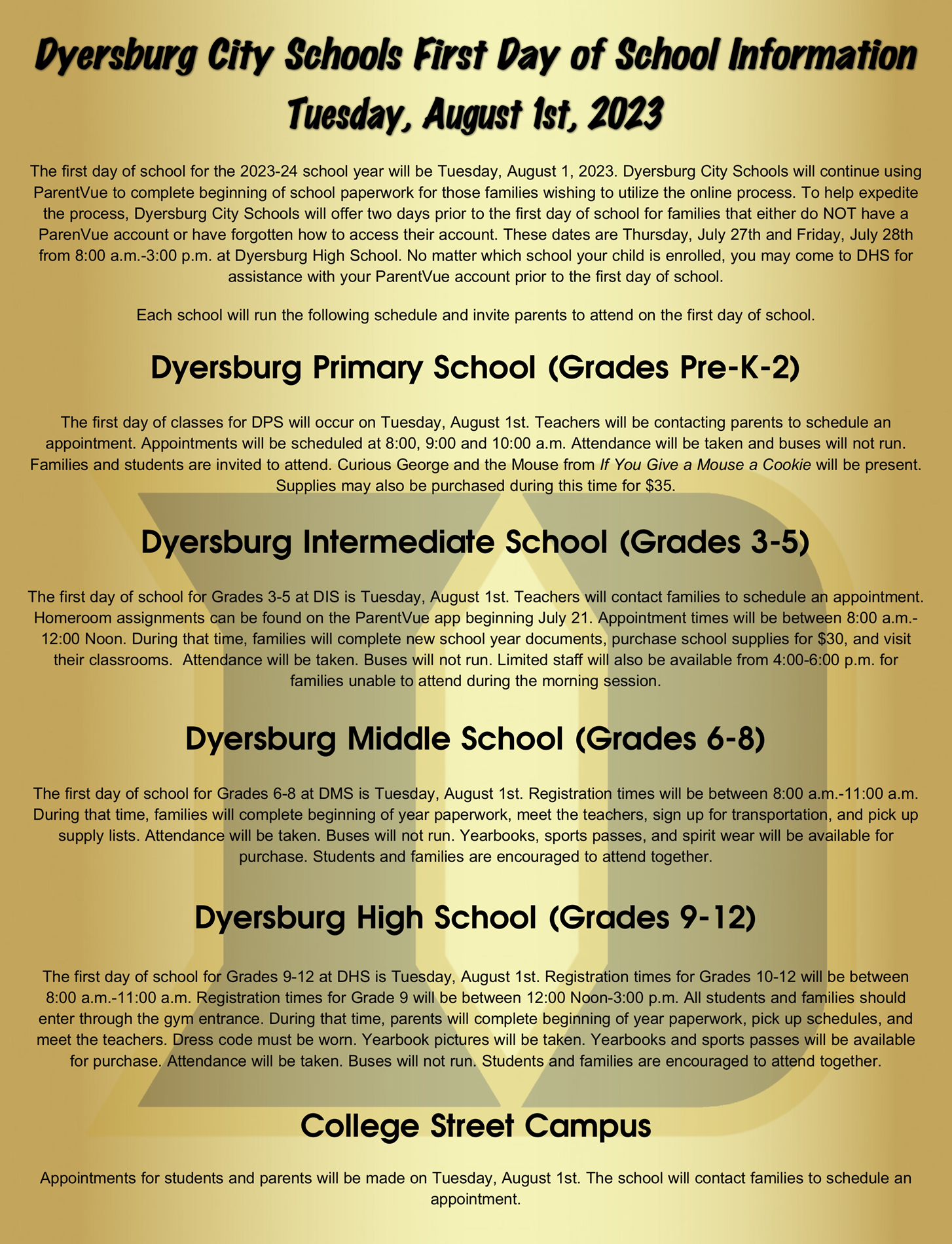 20232024 First Day of School Information!