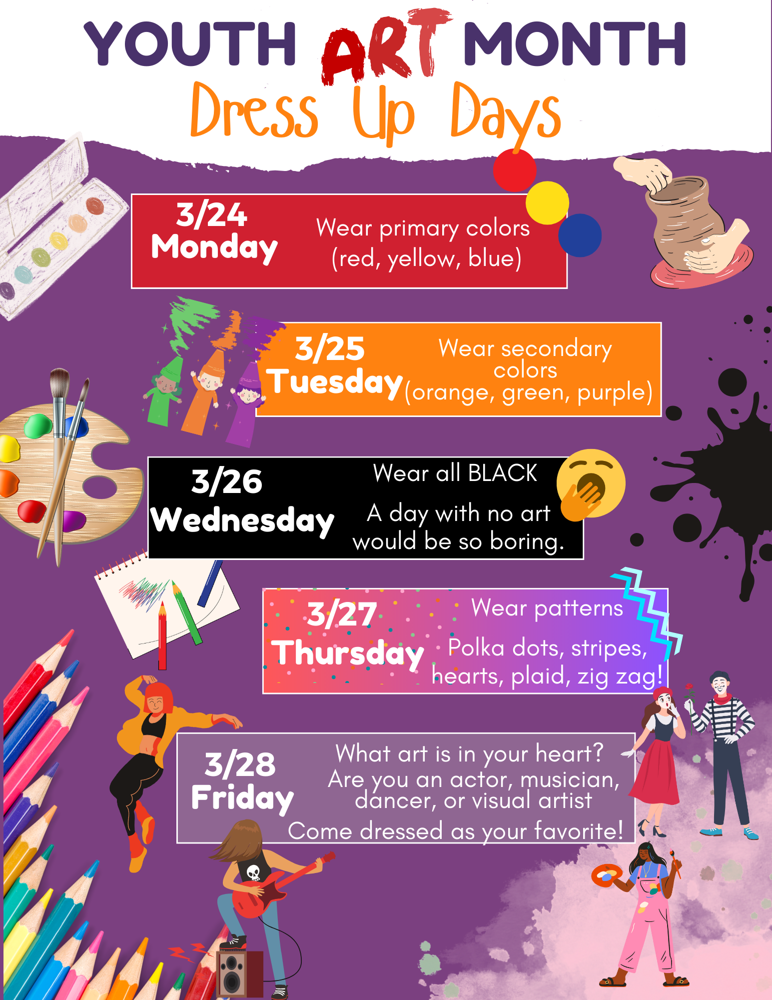 Youth Arts Month Dress Up Flyer