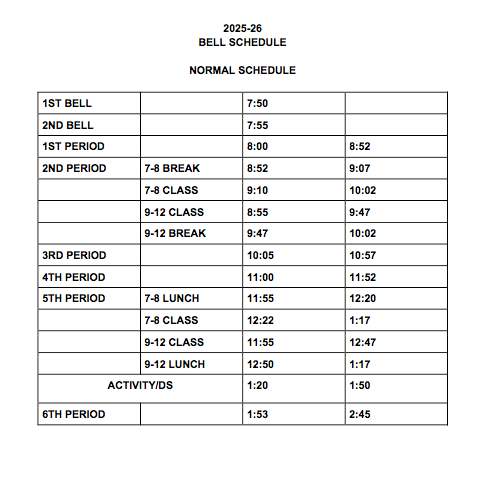 DAILY BELL SCHEDULE UPPER SCHOOL