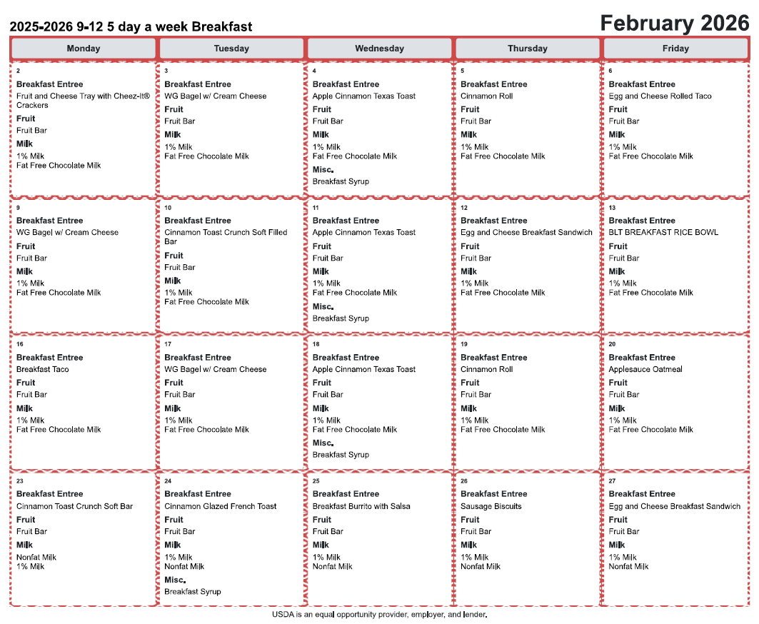 Feb breakfast menu
