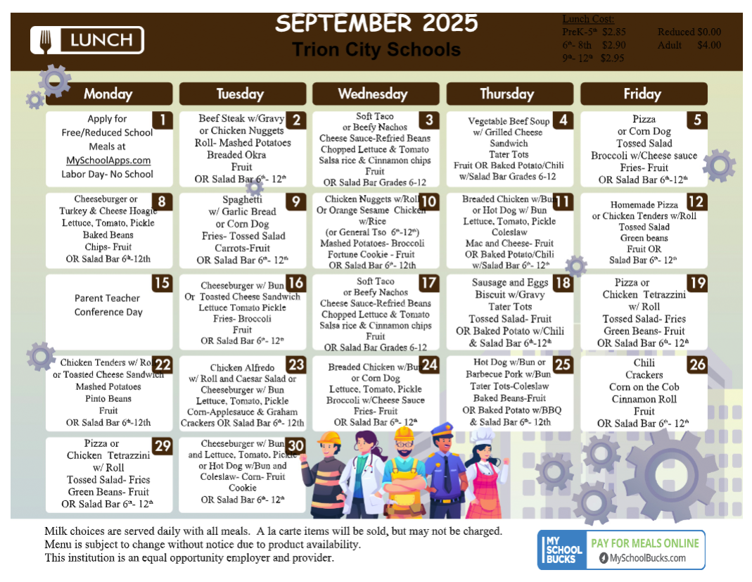 TCS LUNCH MENU: CLICK TO ACCESS READABLE TEXT