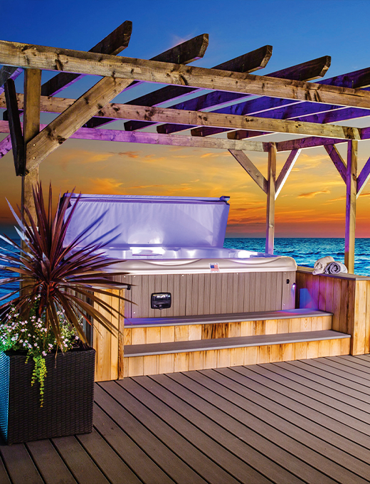 Spa under a gazebo by water