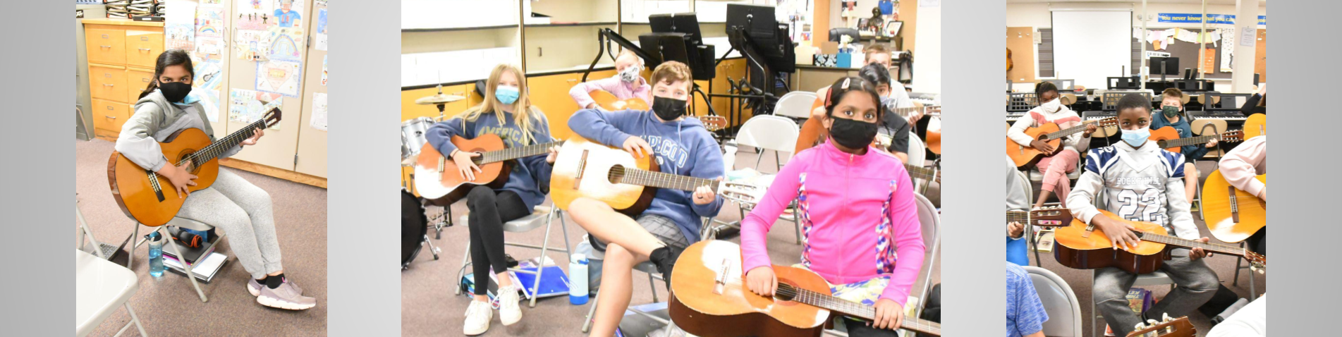 Students learning how to play the guitar