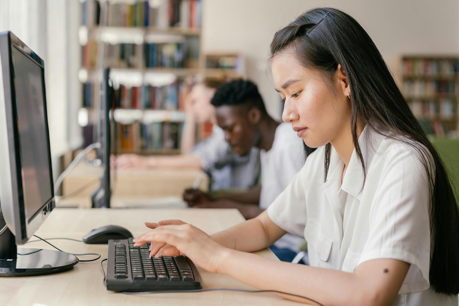 Students using a computer