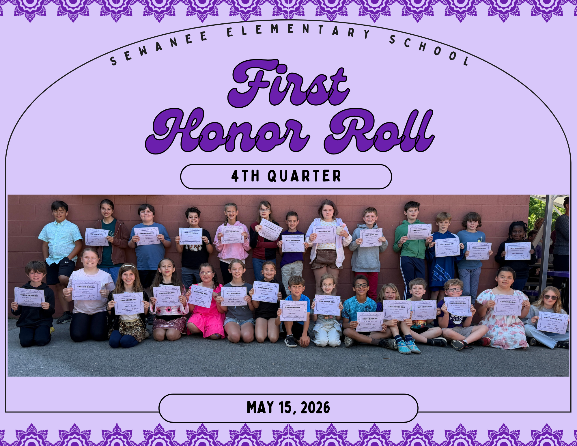 1st Honor Roll for the 4th Nine Weeks for Sewanee Elementary School - 3rd, 4th, & 5th Grades