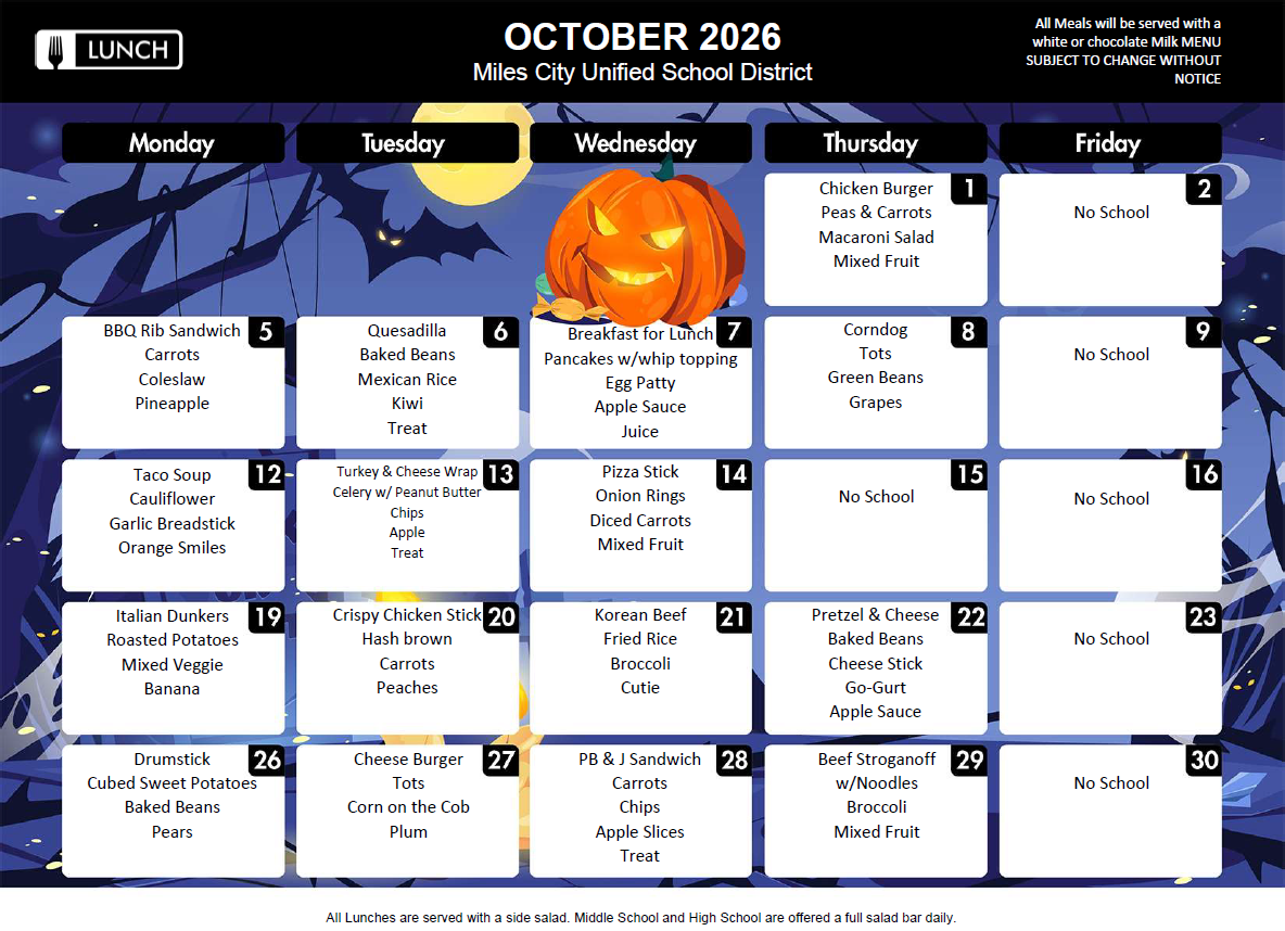 October Lunch Menu