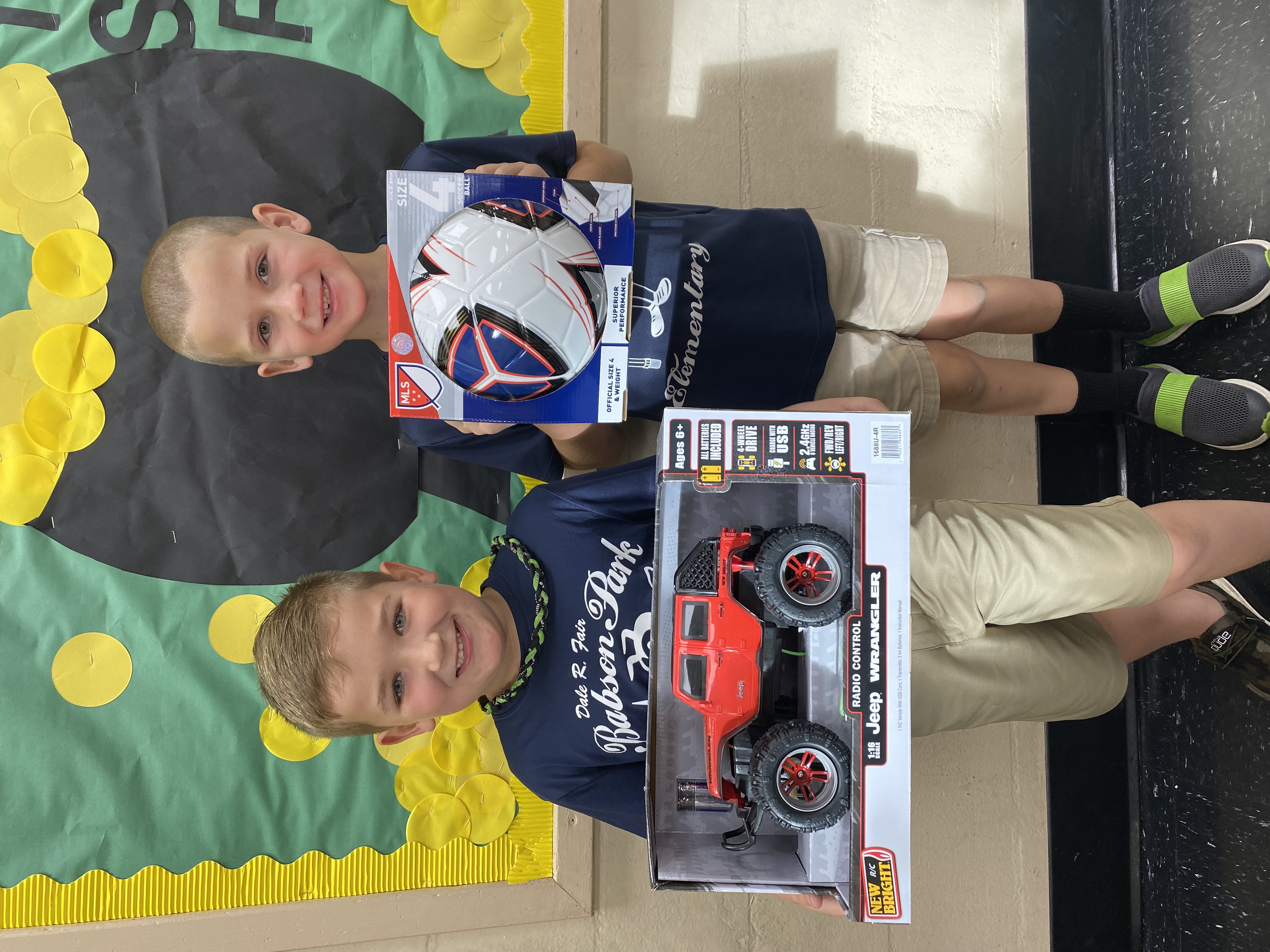 Students showing their prize from National School Breakfast Week