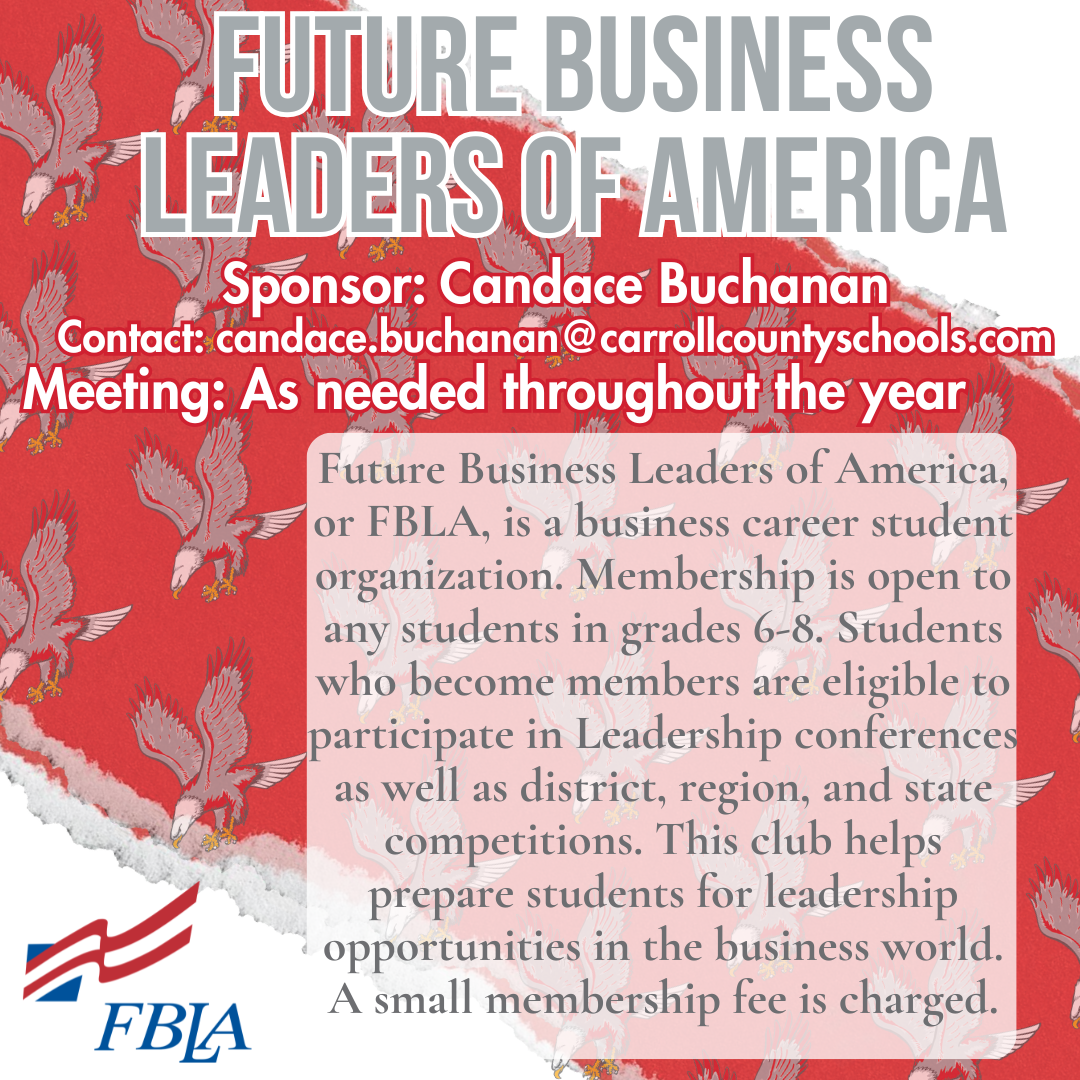 FBLA cLUB; This FBLA chapter is located at Mount Zion Middle School in Carrollton, GA.The faculty sponsor is Candace Buchanan.Membership is available to students in grades 6-8.Members can participate in district, region, and state leadership conferences and competitions.1 siteFuture Business Leaders of America - Mount Zion MiddleFuture Business Leaders of America - Mount Zion Middle. Future Business Leaders of America.   