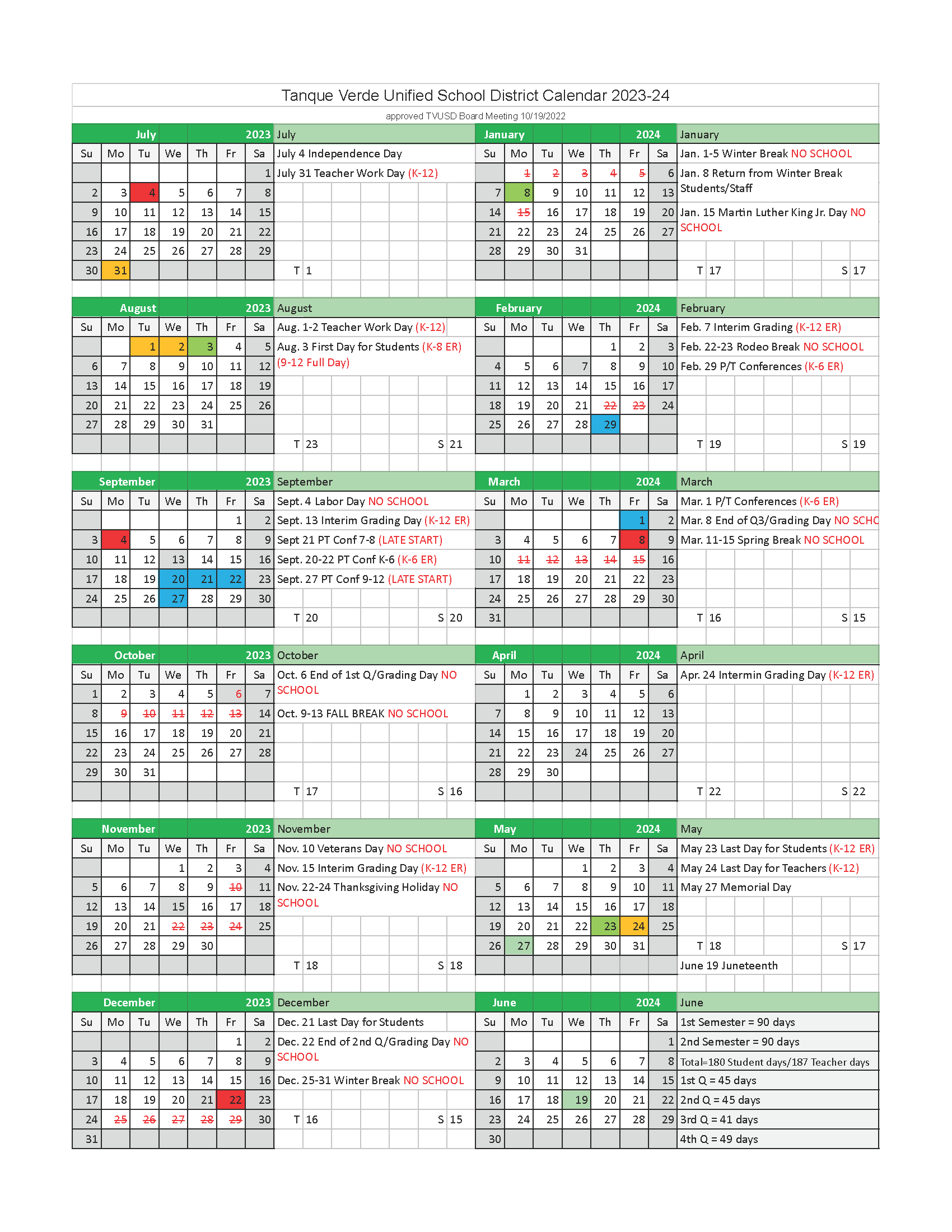 2023-24 TVUSD School Year Calendar
