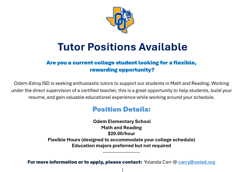 OEISD Tutoring positions 