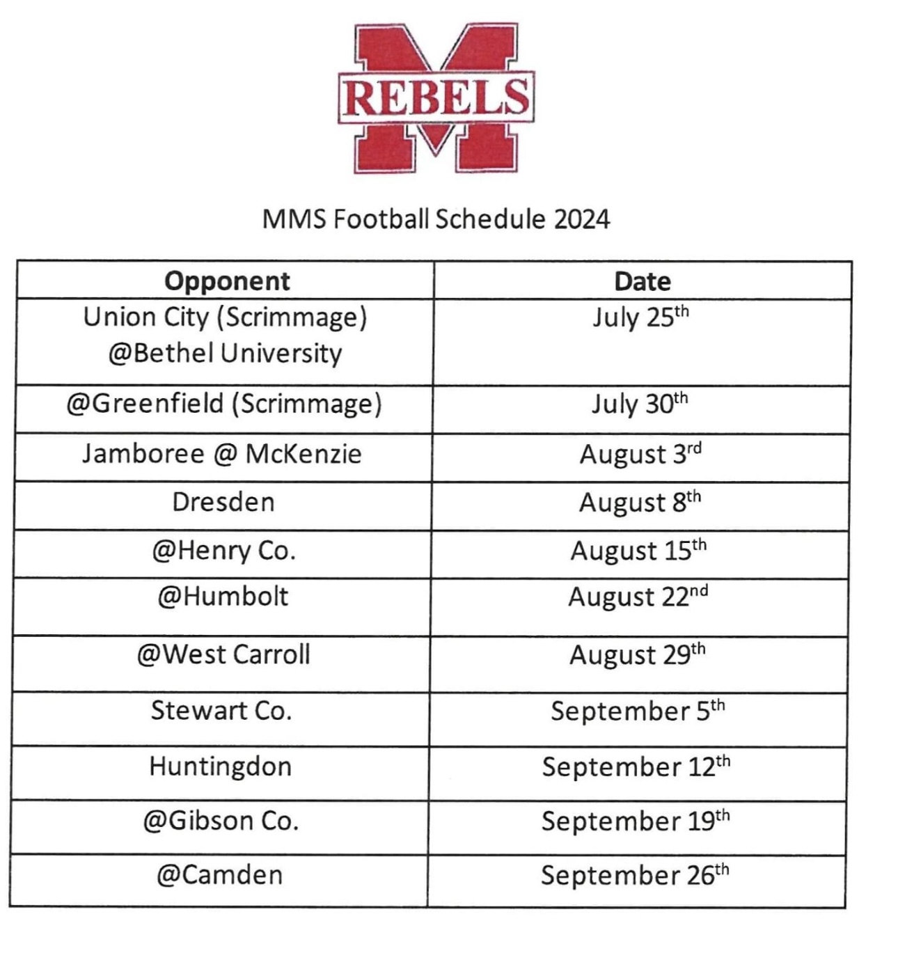 Football Schedule 2024