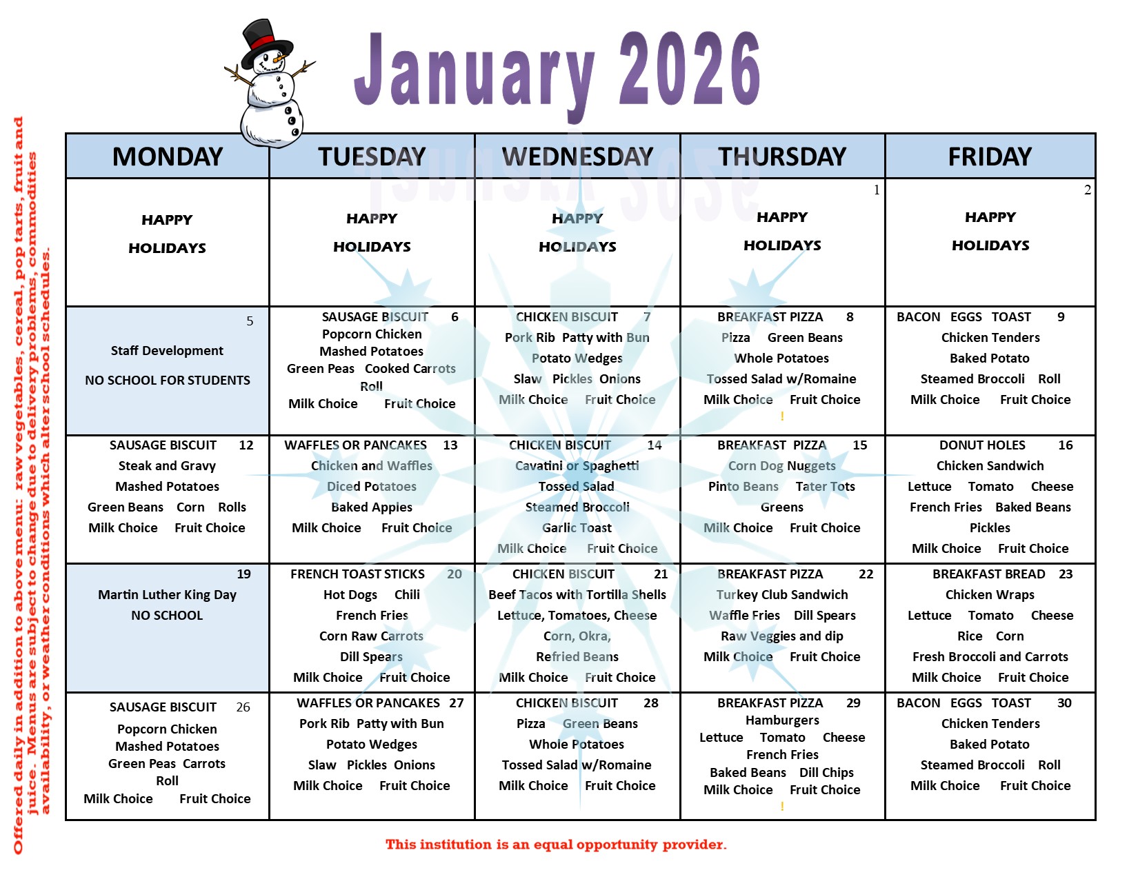 January Menu