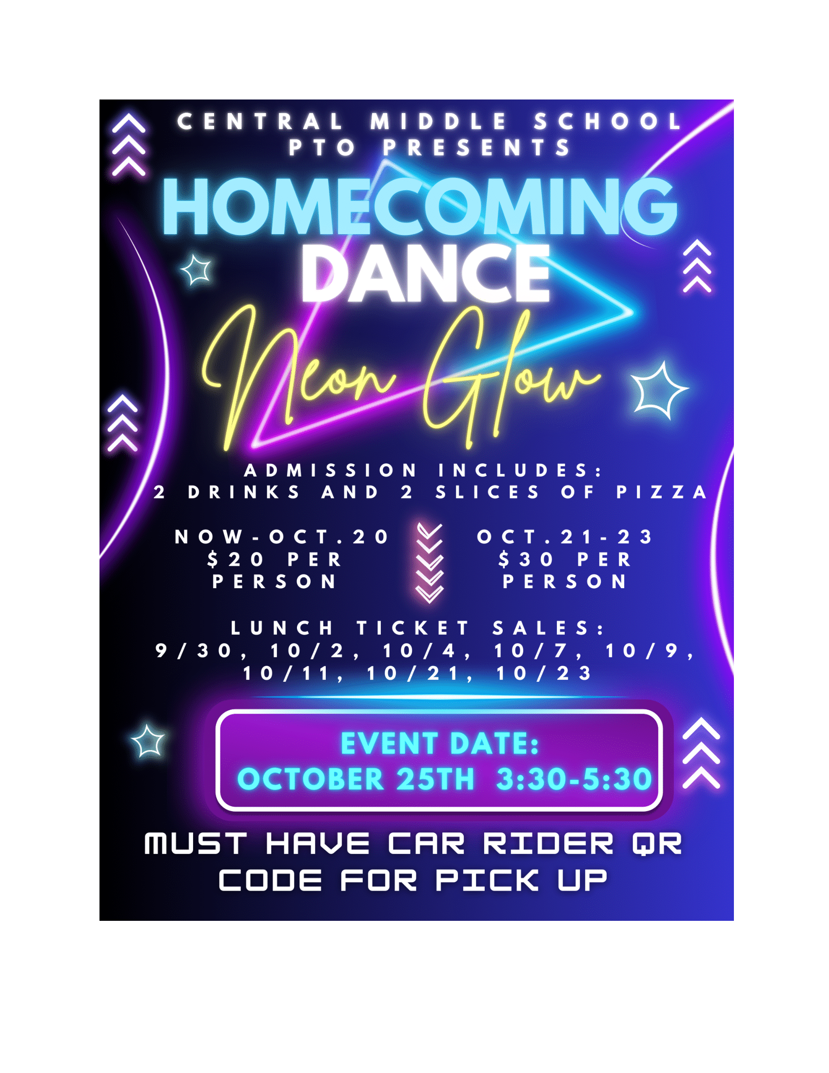 homecoming dance neon invitation