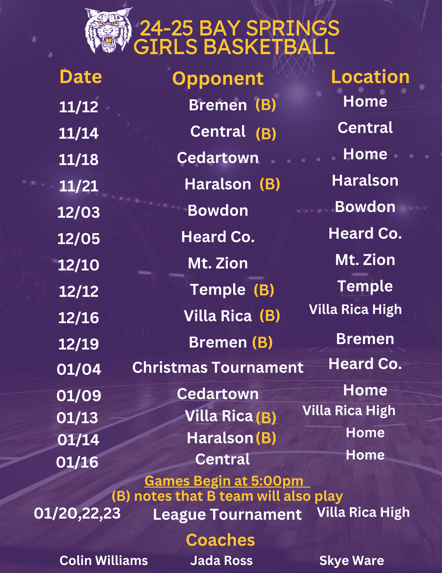 Girls BB 2024 schedule