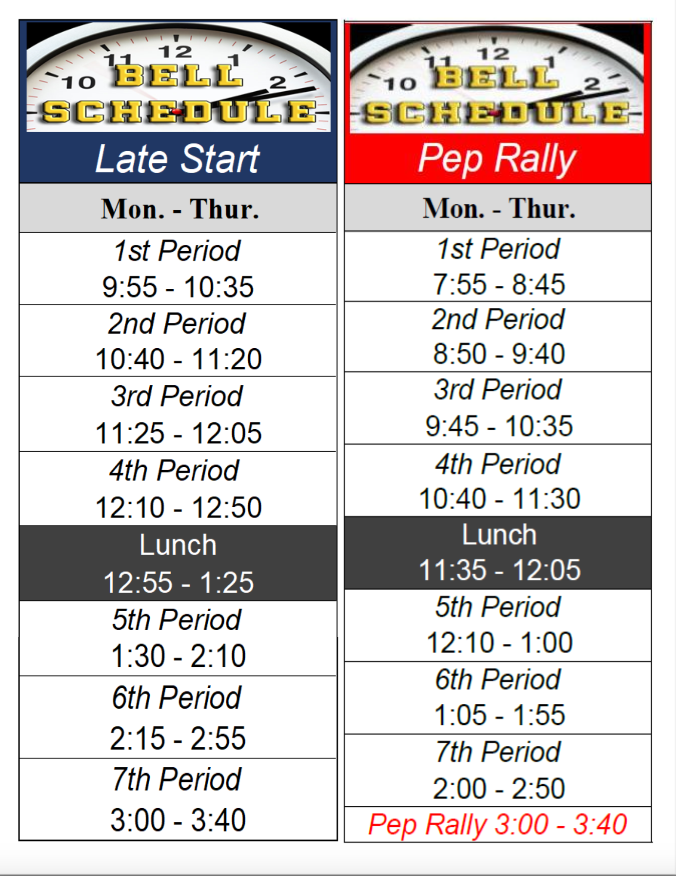 alternate bell schedule