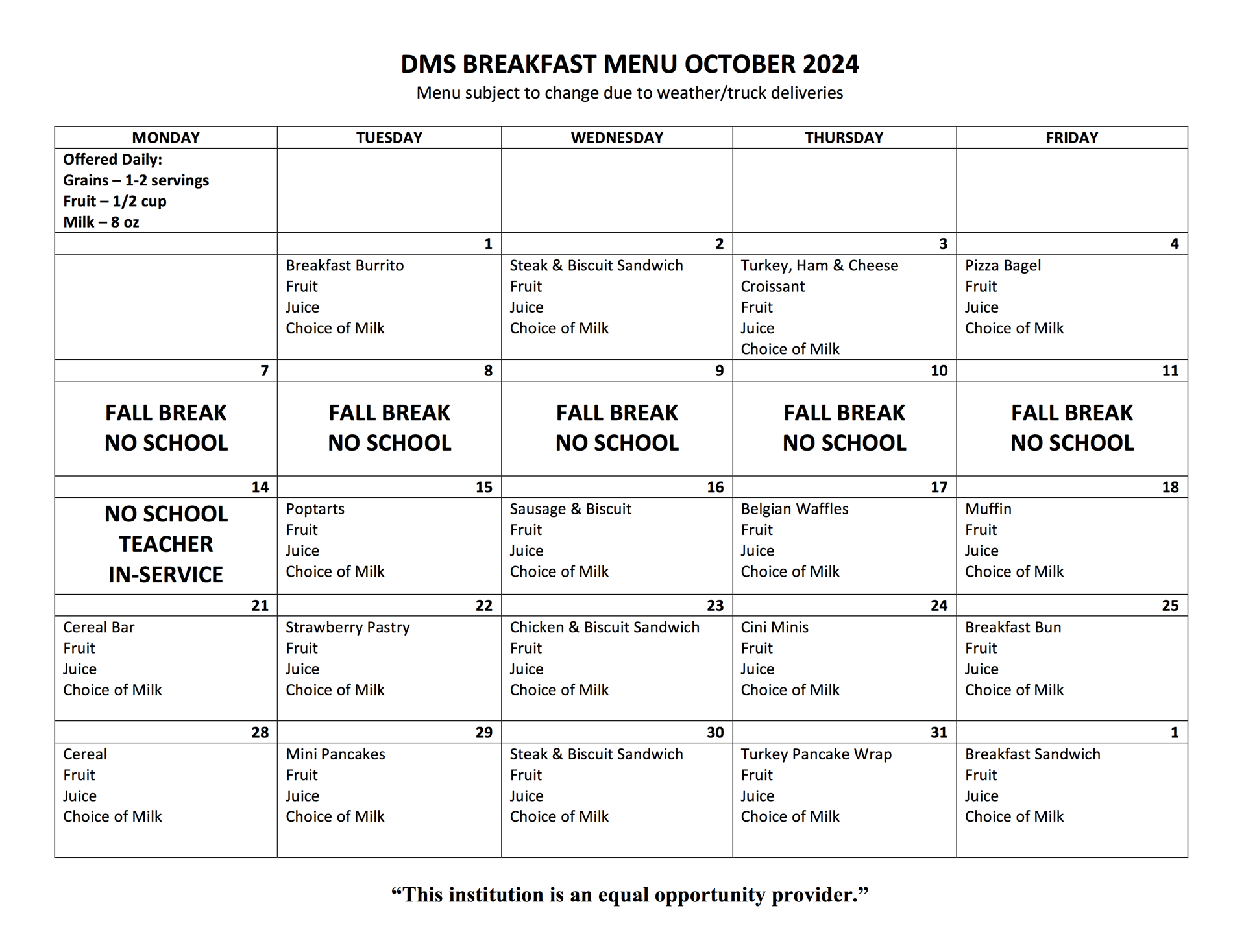 Breakfast Menu