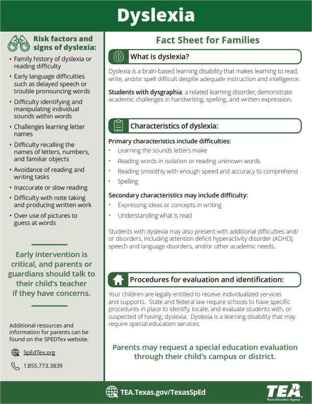 Dyslexia Fact Sheet in English