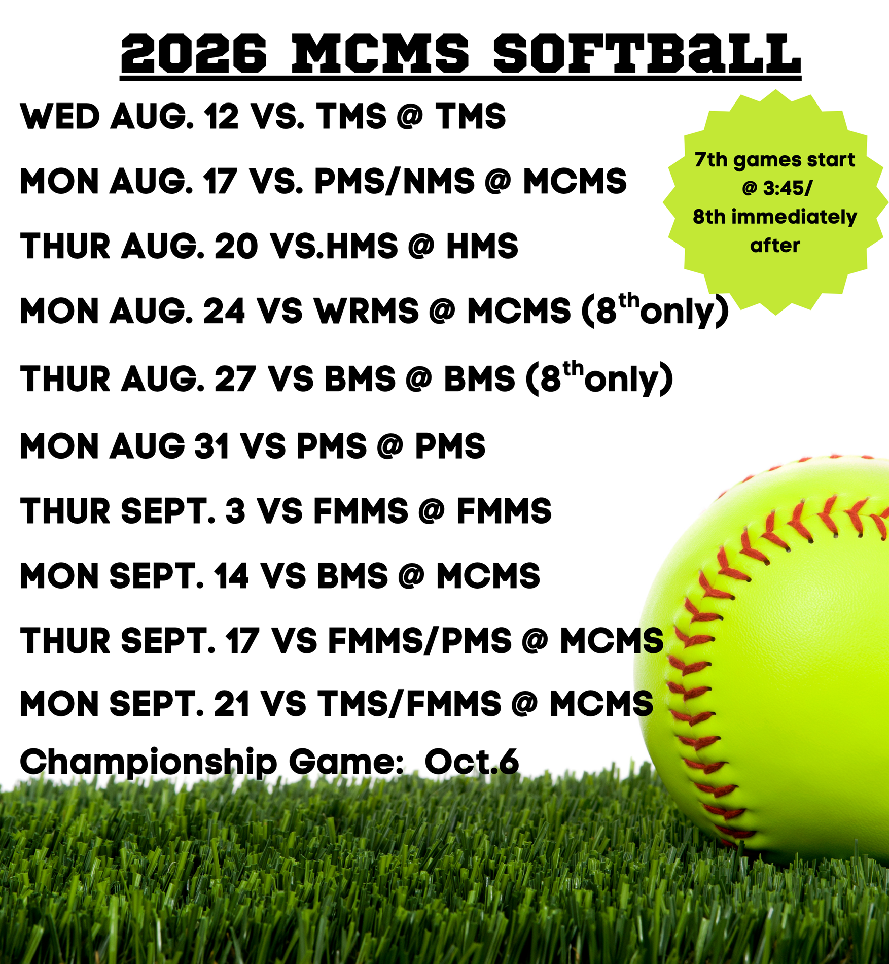 2026 Softball Schedule