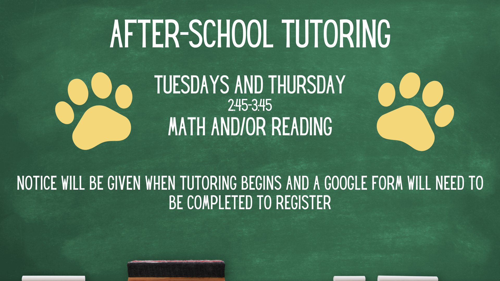 afterschool tutoring is available tuesdays and thursdays 