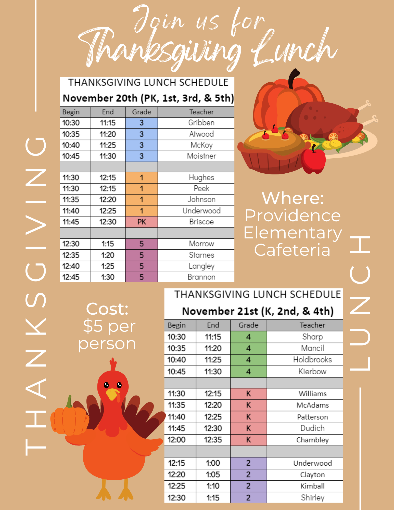 Thanksgiving Lunch Schedule Flyer