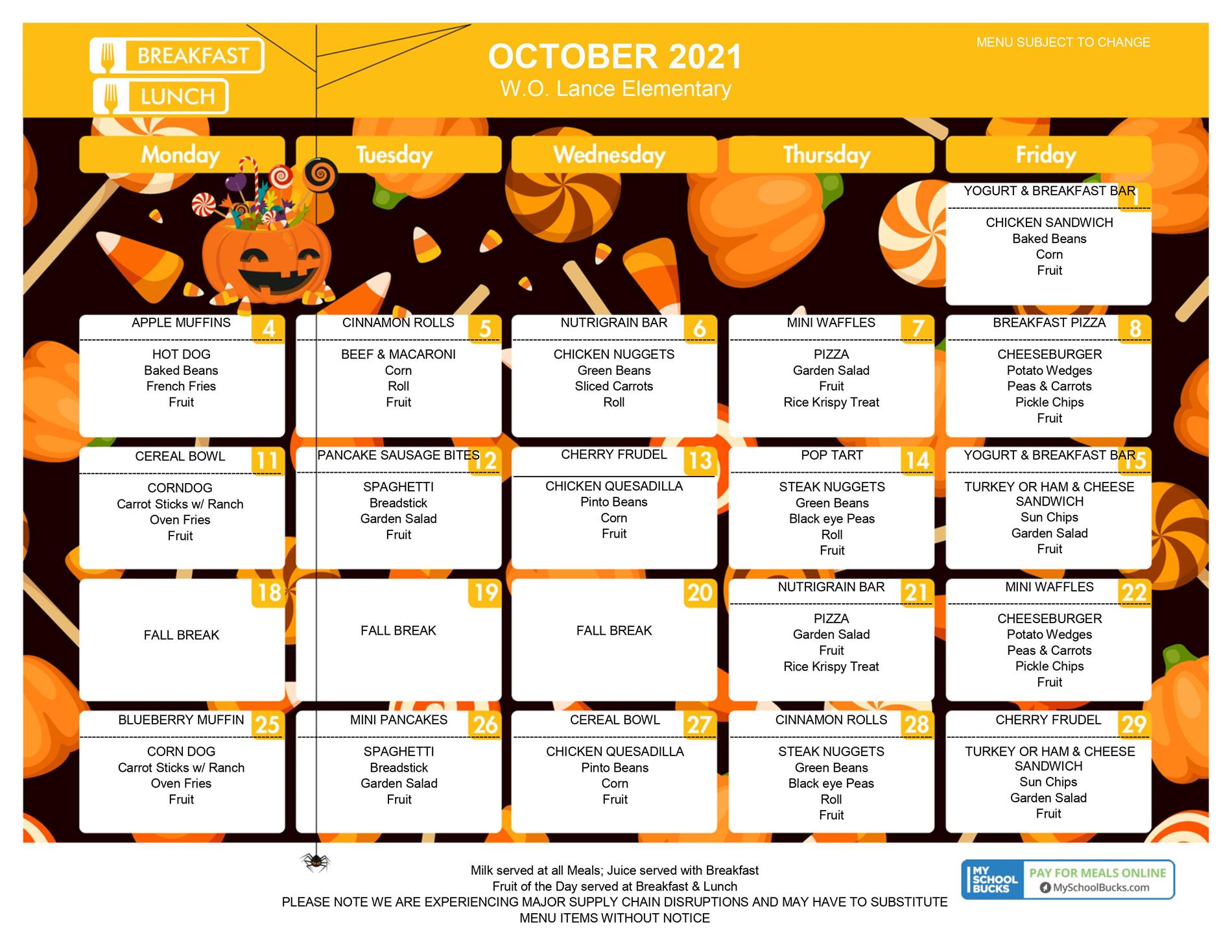 October 21 Menu K-6 October 21 Menu K-6