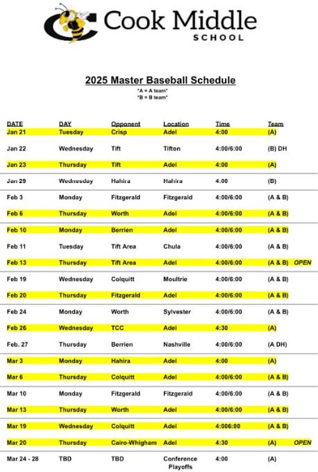 Baseball Schedule