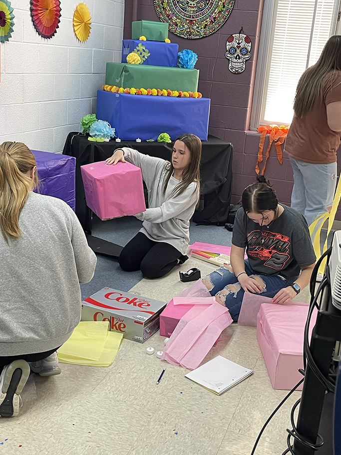 Students working on their altar