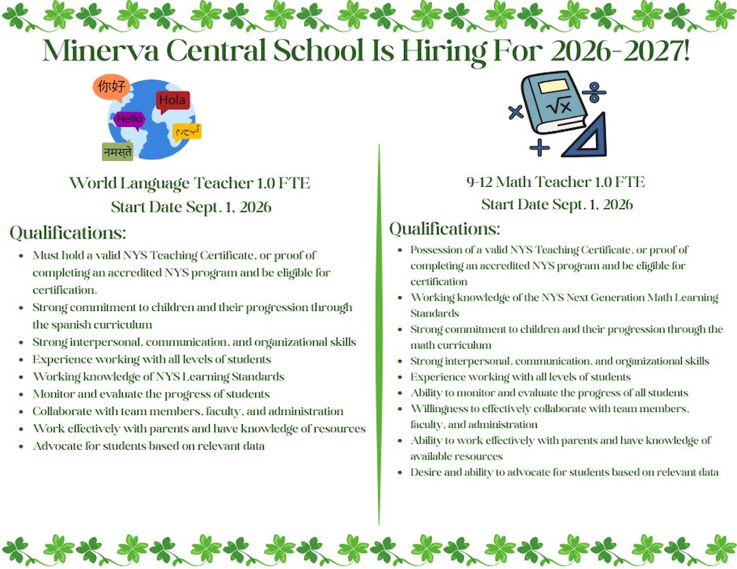 Employment opportunities call 518 251 2000 for more information