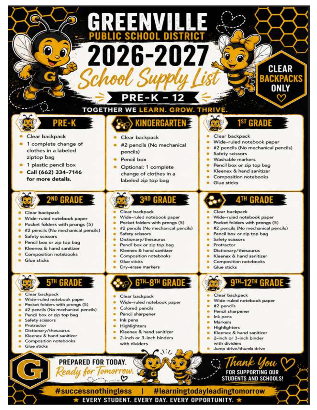 School Supply List 2026-2027