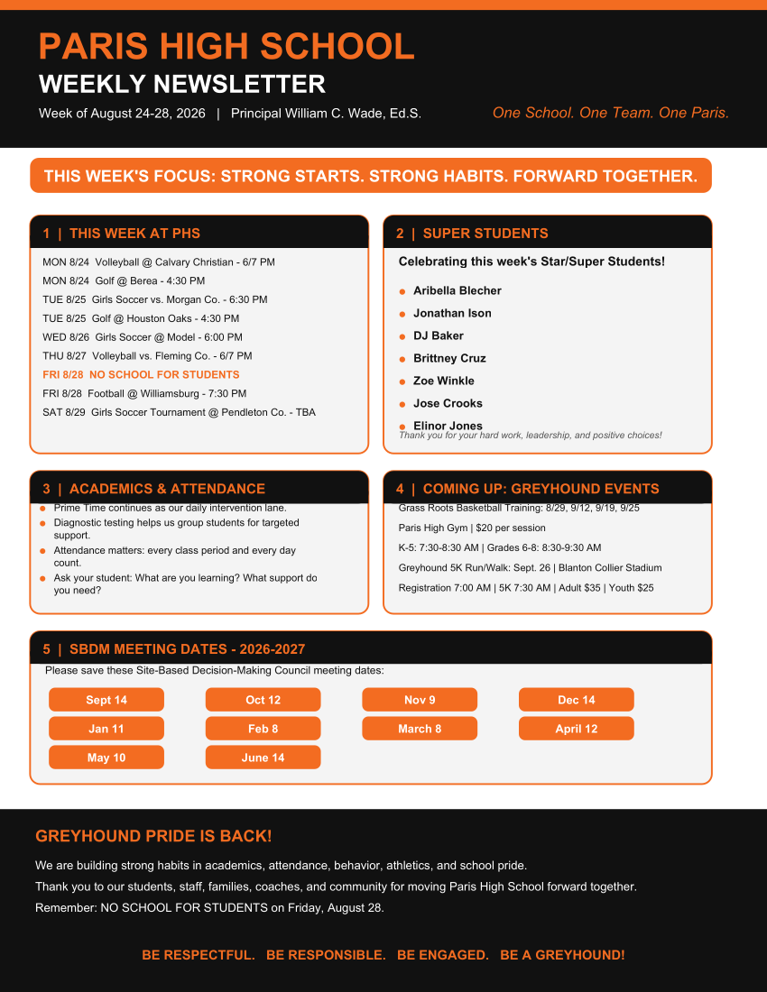 PHS Weekly Newsletter 8/24 - 8/28