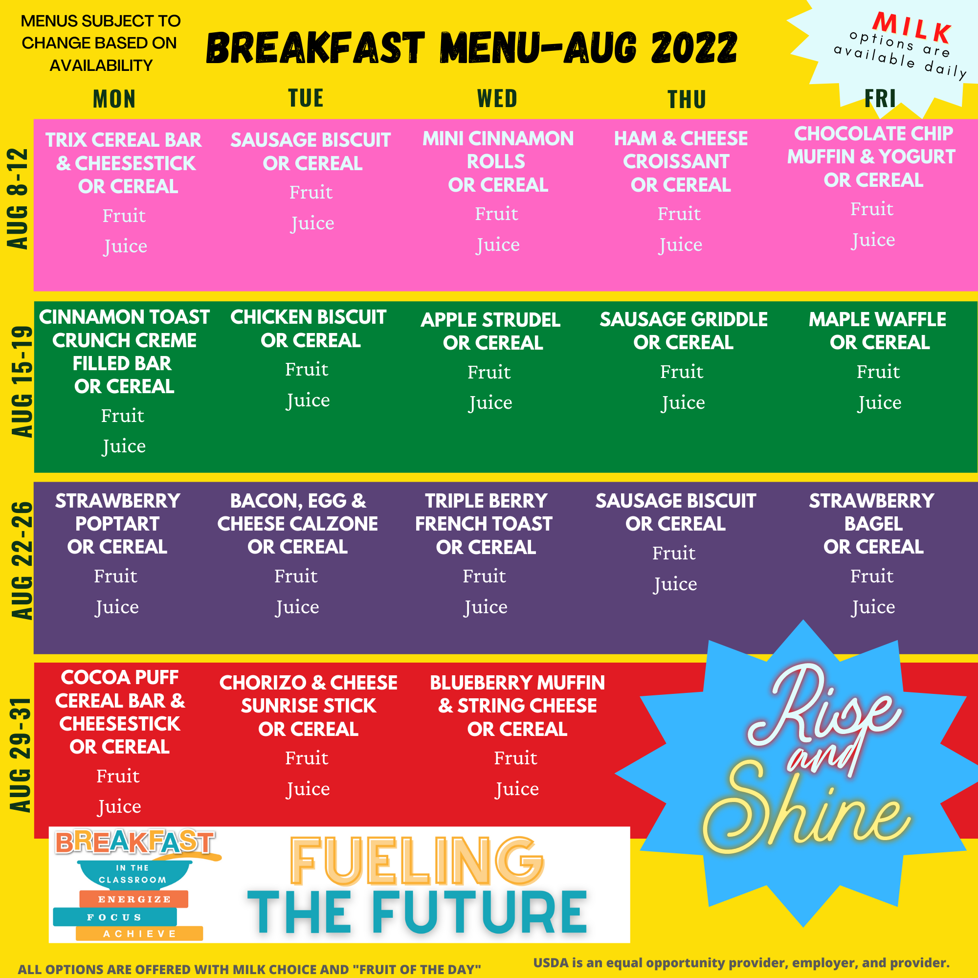 August Breakfast Menu