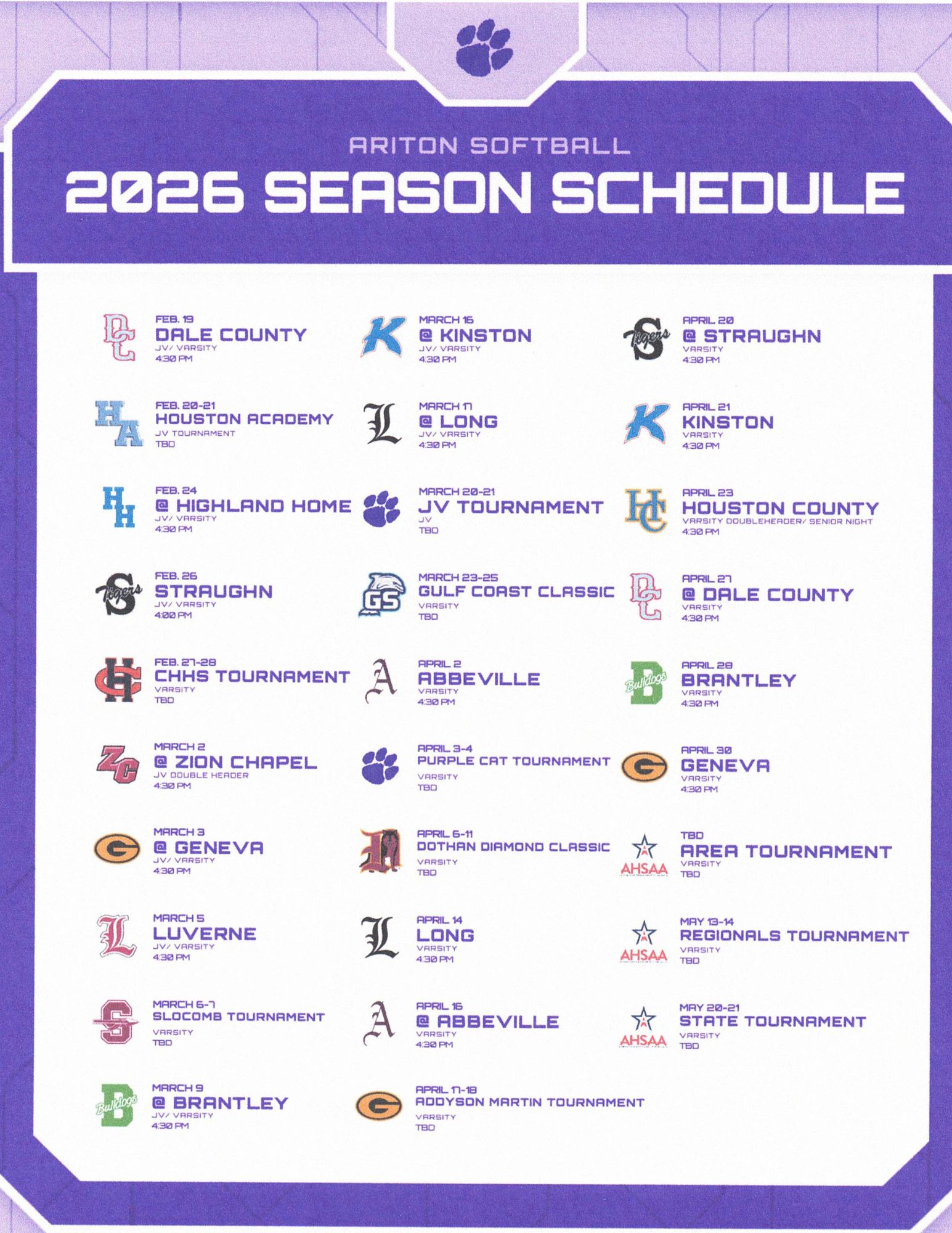 softball 2026 schedule